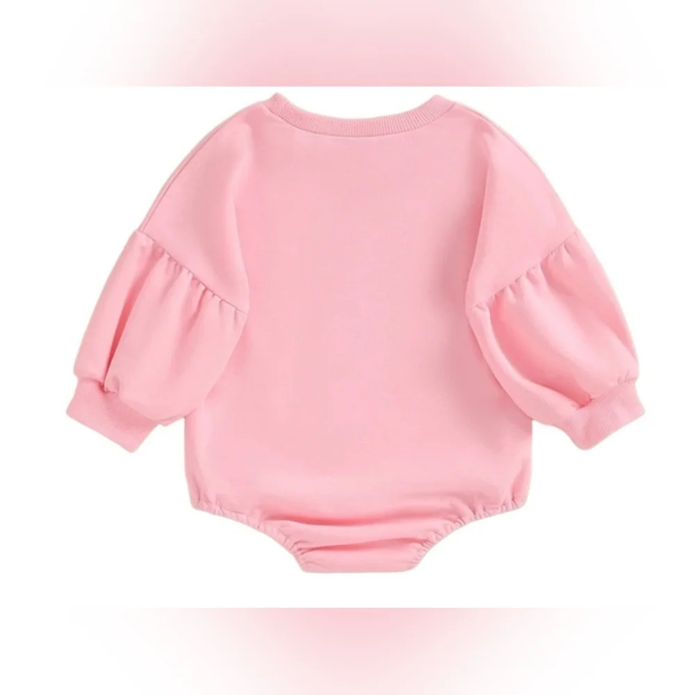 Baby Girls Valentines Loved Red Pink Heart Romper Bubble with Headband - Picture 3 of 7